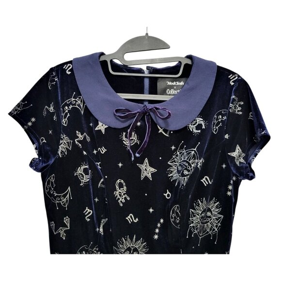 Modcloth x Collectif Florence Zodiac Print Velvet Skater Dress - Picture 4 of 13